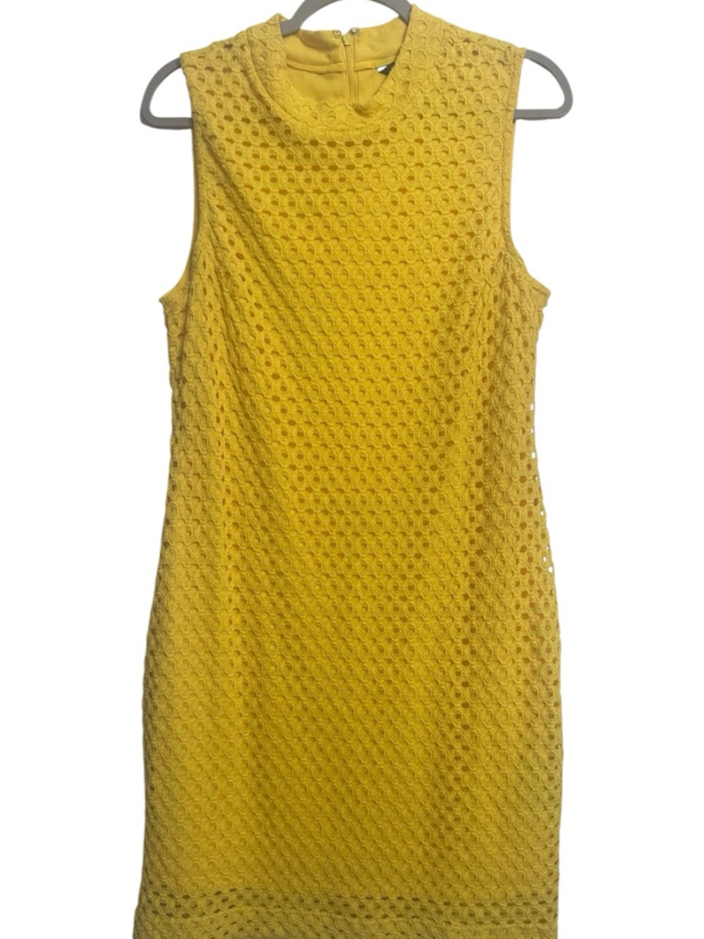 Sharagano Women’s Bright Yellow Sleeveless Crochet Shift Size 14 Lightweight